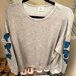 Blue buttercup butterfly grey sweatshirt. Size medium. Gently worn